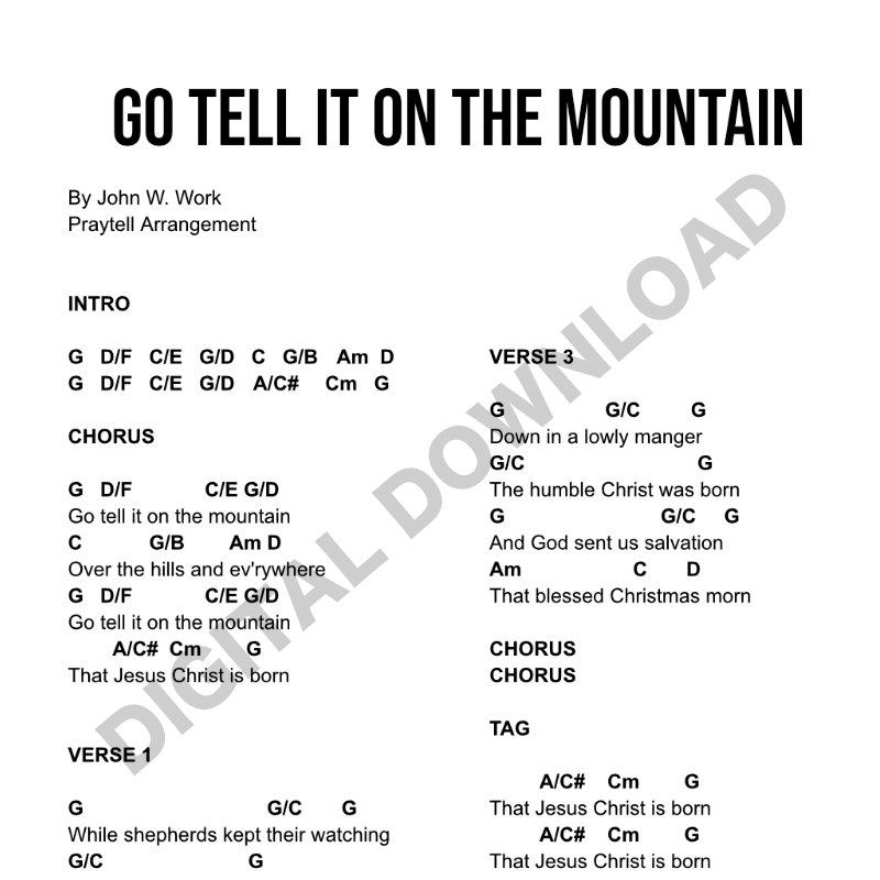 Go Tell It On The Mountain - Chord Chart