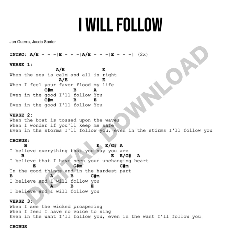 I Will Follow - Chord Chart