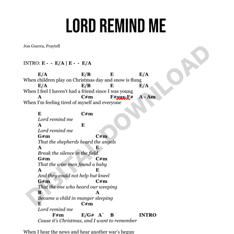 Lord Remind Me - Chord Chart