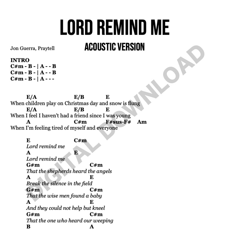 Lord Remind Me (Acoustic Version) - Chord Chart