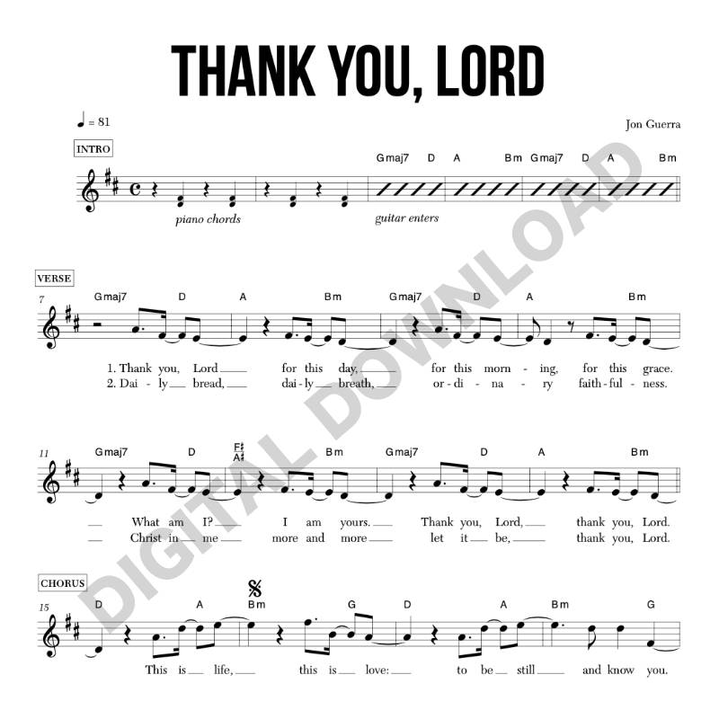 Thank You, Lord - Chord Chart/Lead Sheet – Jon Guerra Store