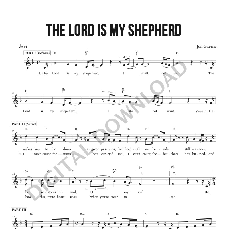 The Lord Is My Shepherd Chord Chart/Lead Sheet